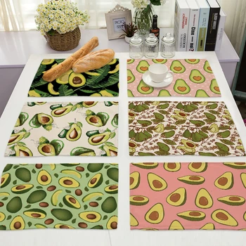 

1Pcs Tropical Avocado Cotton Linen Pad Pattern Kitchen Placemat Coaster Bowl Cup Mat Dining Table Mats 42*32cm Home Decor MP0096