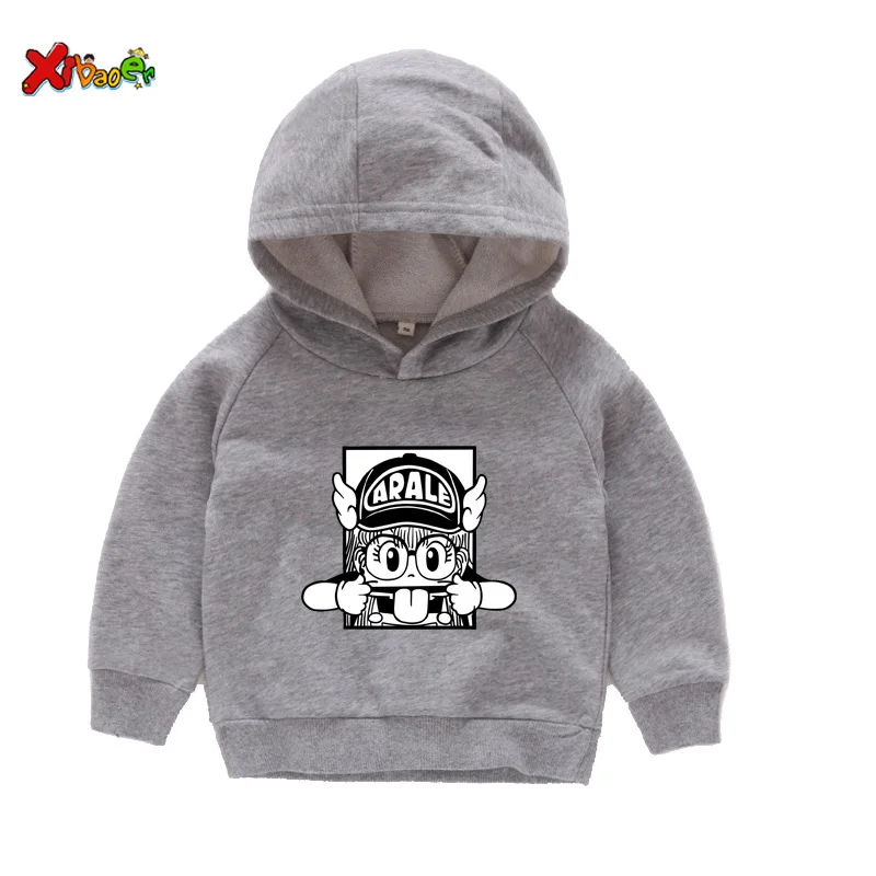 Толстовки с капюшоном для маленьких девочек модная футболка arale, свитер г. Новая милая детская одежда с длинными рукавами на зиму, весну и осень, размер 4 t - Цвет: hoodie gray