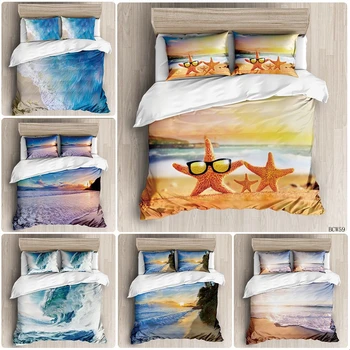 

Luxury Duvet Room Bedding set Summer Beach Starfish Pattern Duvet Cover Pillowcase Set Comforter Bedding sets Queen Bedding
