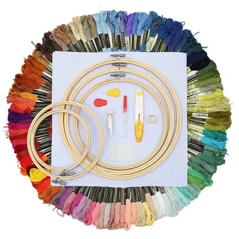 

100 Colors Magic Embroidery Pen Needle Hoop Set Kit Thread Punch Stitching Knitting Women DIY Sewing Accessories Tweezer Tool