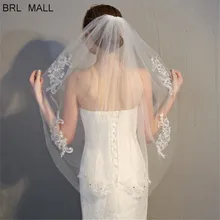 Свадебная фатиновая вуаль с аппликацией цвета слоновой кости для принцессы, один слой, аксессуары для невесты, короткая женская вуаль с гребнем