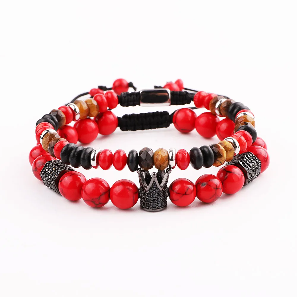 New Design Men Bracelet Set CZ Crown Natural Stone Braided Adjustable Macrame Bracelet Men - Image 4