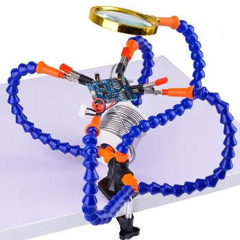 

New Bench Vise Table Clamp Soldering Station With 5Pc Flexible Arms Soldering Iron Holder Pcb Welding Repair Third Hand Tool