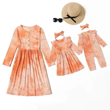 

PatPat Tie Dye Round Neck Long-sleeve Matching Dresses