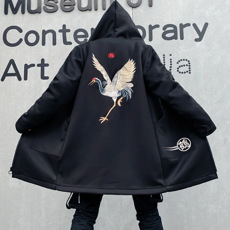 

Men Jackets Slim Fit Long Coat Mens Hooded Overcoat Black Hip Hop Streetwear 2020 Autumn Mens Jacket