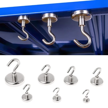 

New Strong Mini Magnetic Circular Hook Hanger Useful Super Power Magnets Linked Home Kitchen Wall Hold Magnet Hooks
