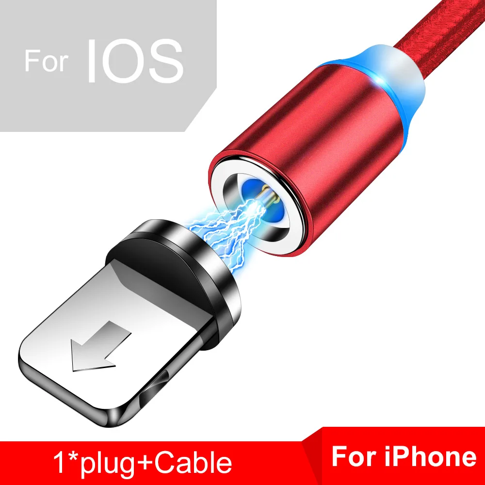 Магнитный usb-кабель Tisluo/Micro USB/type-C для iPhone X Xs Max светодиодный 1 м магнитное зарядное устройство для samsung s10 Xiaomi Pocophone USB C - Цвет: For ios usb Red