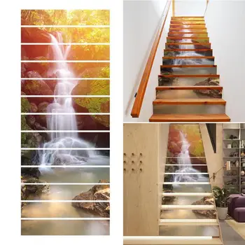 

13Pcs 3D Stairway Stickers Sunshine Waterfall Stair Art Decals DIY Wall Paper Sticker For Home Room Decoration Floor Decals