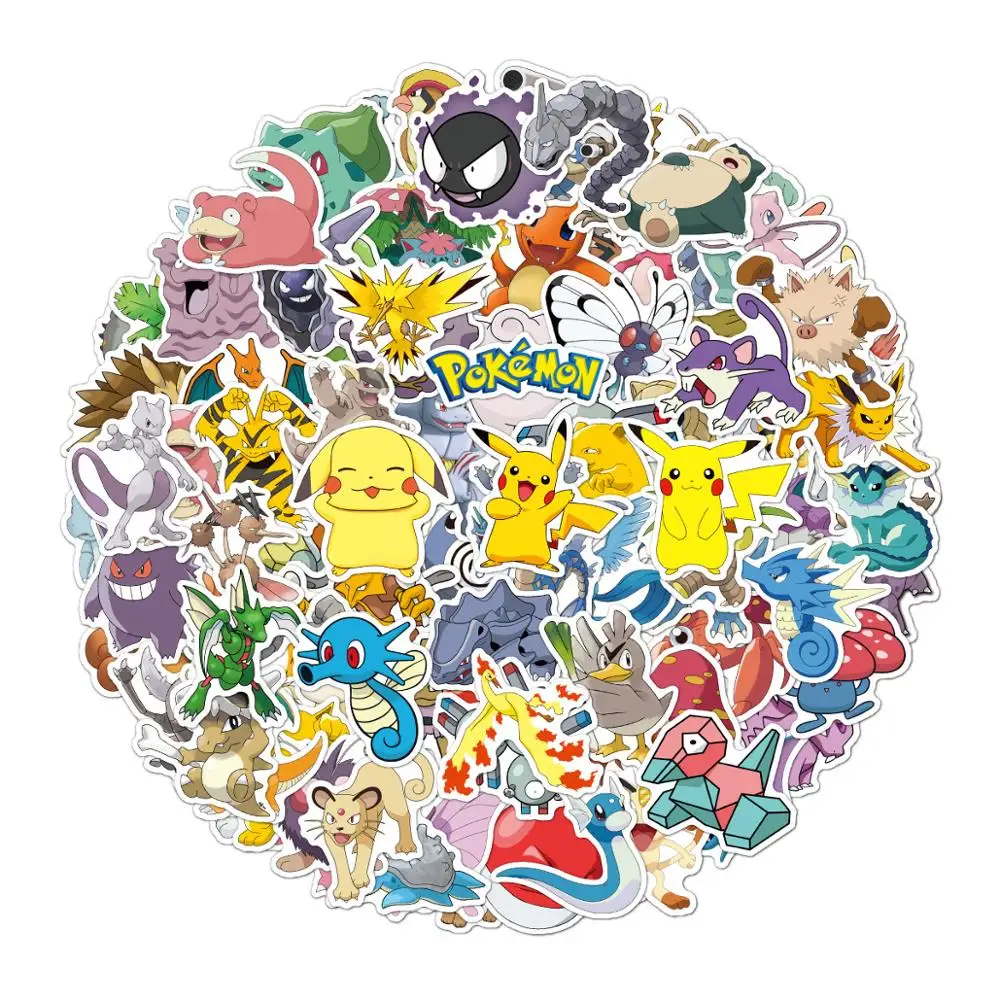 50 шт. TAKARA TOMY наклейки покемон аниме Pikachu ноутбук велосипед автомобиль СКЕЙТБОРД