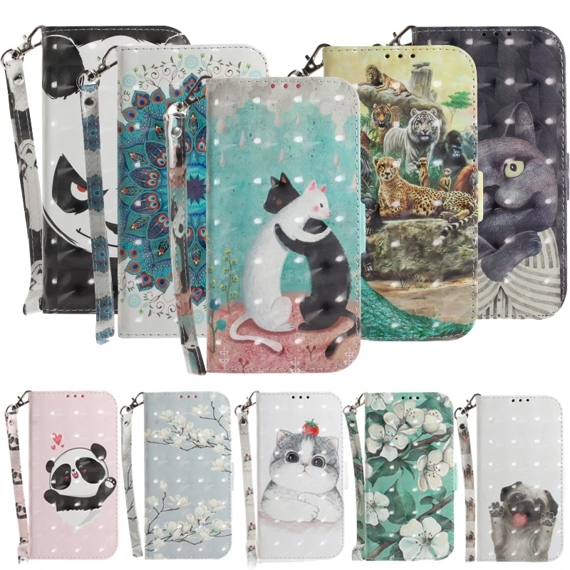 3D Animal Pattern Case For Huawei Honor 8X 8C 8A 7S 8S 9 10 20 Lite Pro Y5 Y6 Y7 Y9 Prime 2019 Y6P Y5P Flower Cat Cover Leather | Мобильные