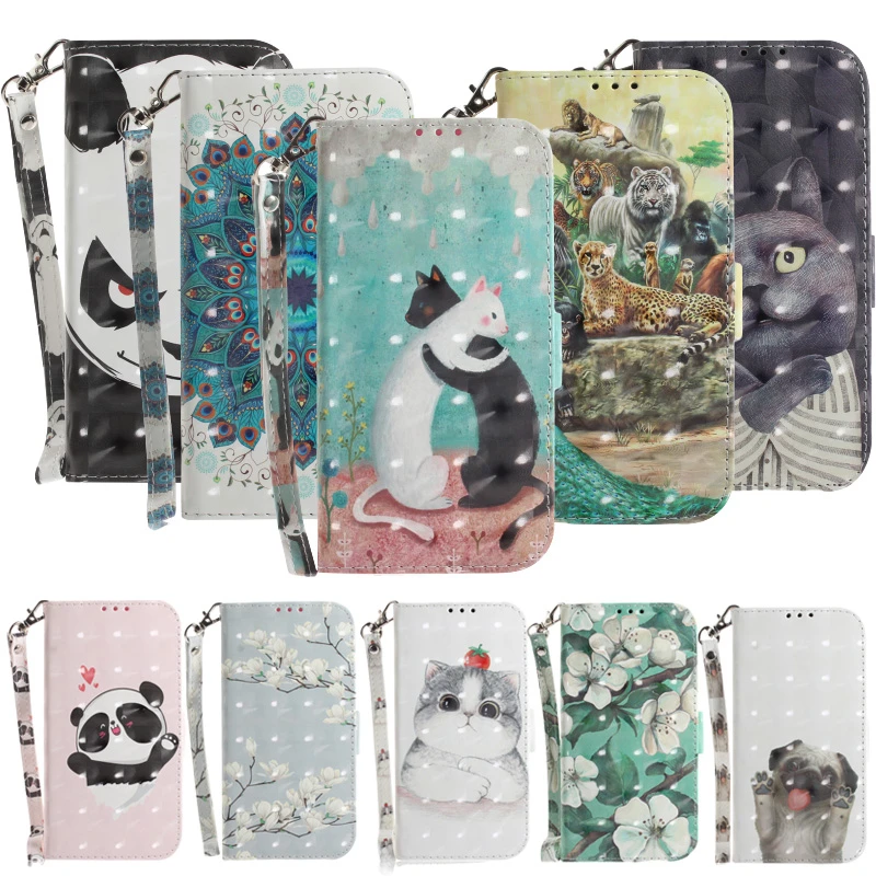 3D Animal Pattern Case For Huawei Honor 8X 8C 8A 7S 8S 9 10 20 Lite Pro Y5 Y6 Y7 Y9 Prime 2019 Y6P Y5P Flower Cat Cover Leather huawei waterproof phone case Cases For Huawei
