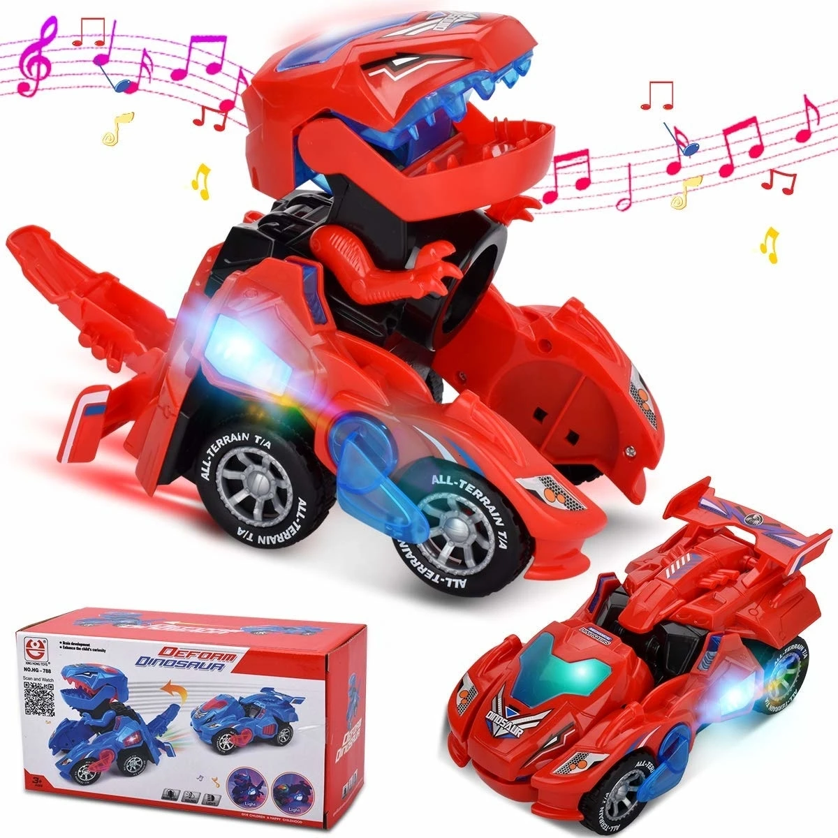 

2019 New Animal 3D Transforming Dinosaur Car Toy For BoysPlastic Battery LED Car With Light Sound For Children Kids Birthday Toy