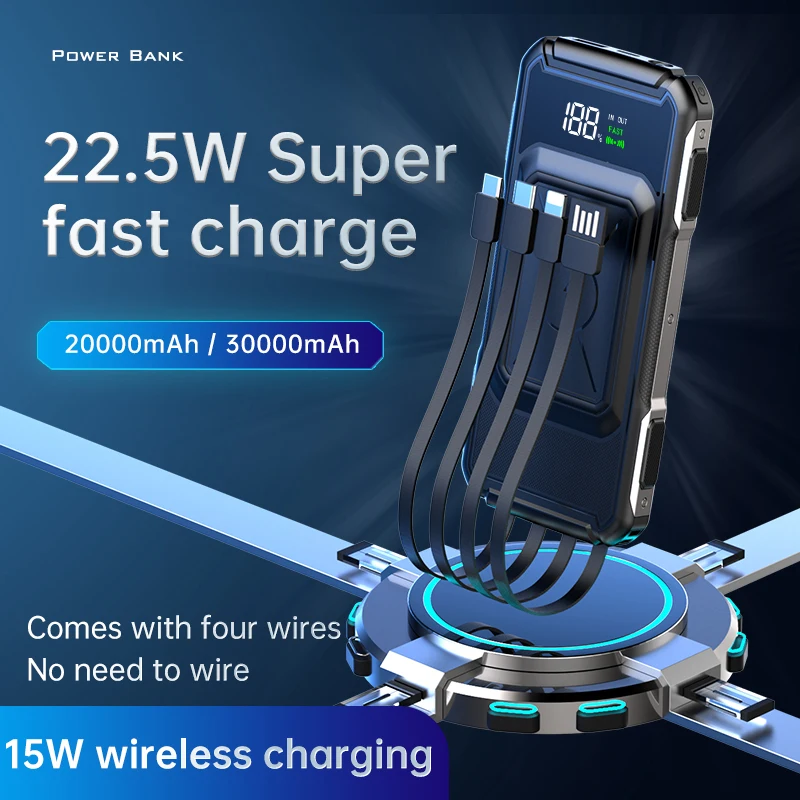 battery bank 15W Fast Qi Wireless Charger Power Bank 30000mAh 22.5W QC PD 3.0 Fast Charging for iPhone 12 Samsung S21 Huawei Xiaomi Powerbank charging bank