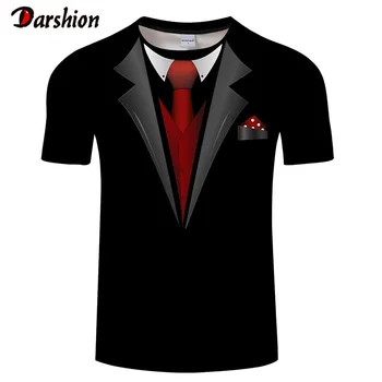 

Summer Fashion Short Sleeve Streetwear 3D T shirt Funny Virtual Suit Tuxedo Bow Tie 3D Printed T shirts Men Virtual Vest Tshirt