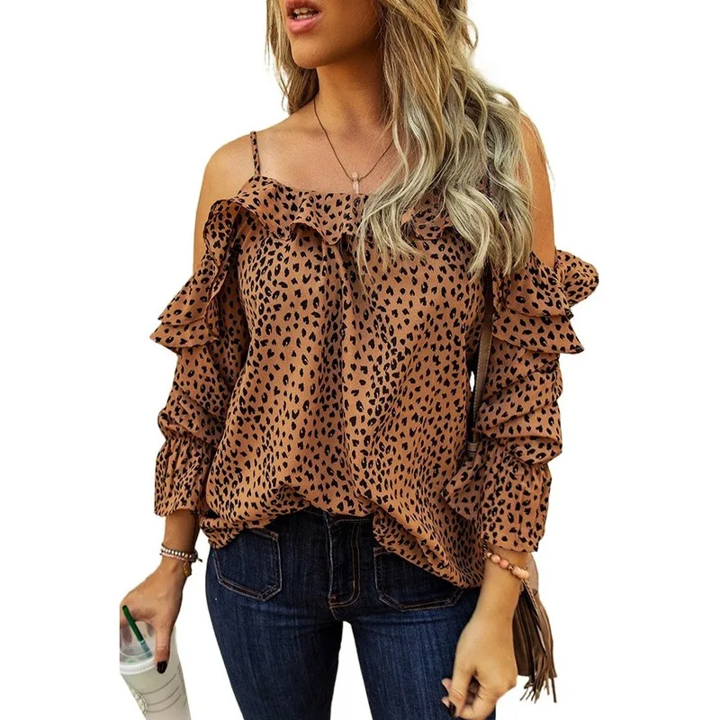 

Autumn Blouse Women Long Sleeve Clothes Sexy Off-shoulder Chiffon Shirt Female Leopard Print Womens Clothing 2020 Fall Fashion