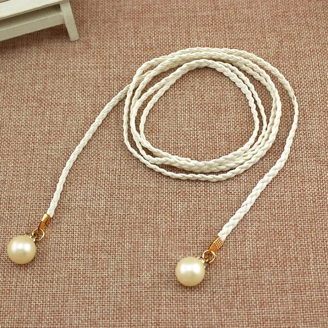 Women Waist Belt Rope Chinese Style Braided Woven Tassel Thin Belt Female Knot Decorated Waistband Hot Casual Solid Black Belts 3-white