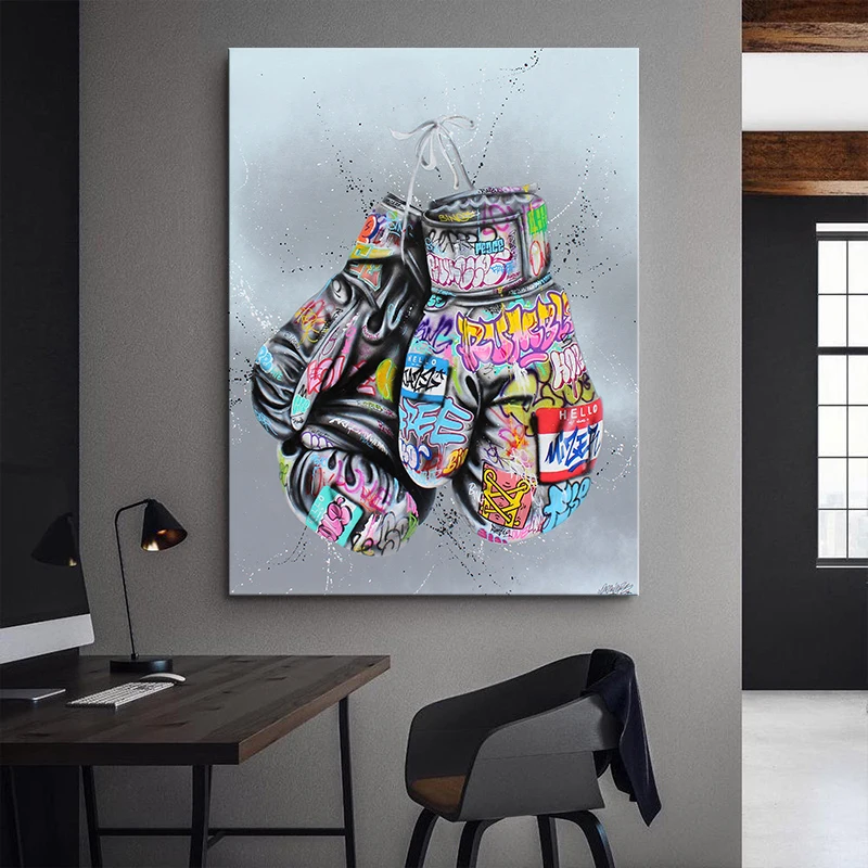 

Boxing Gloves Hand in Hand Street Graffiti Art Canvas Painting Modern Pop Wall Art Picture Poster and Prints For Home Room Decor