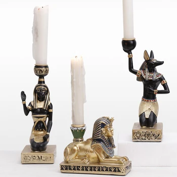 

New Resin Ancient Egypt Idol Figures Nostalgic Candlestick Anubis Sphinx Retro Candle Holder Home Decor Candle Holders Accessory