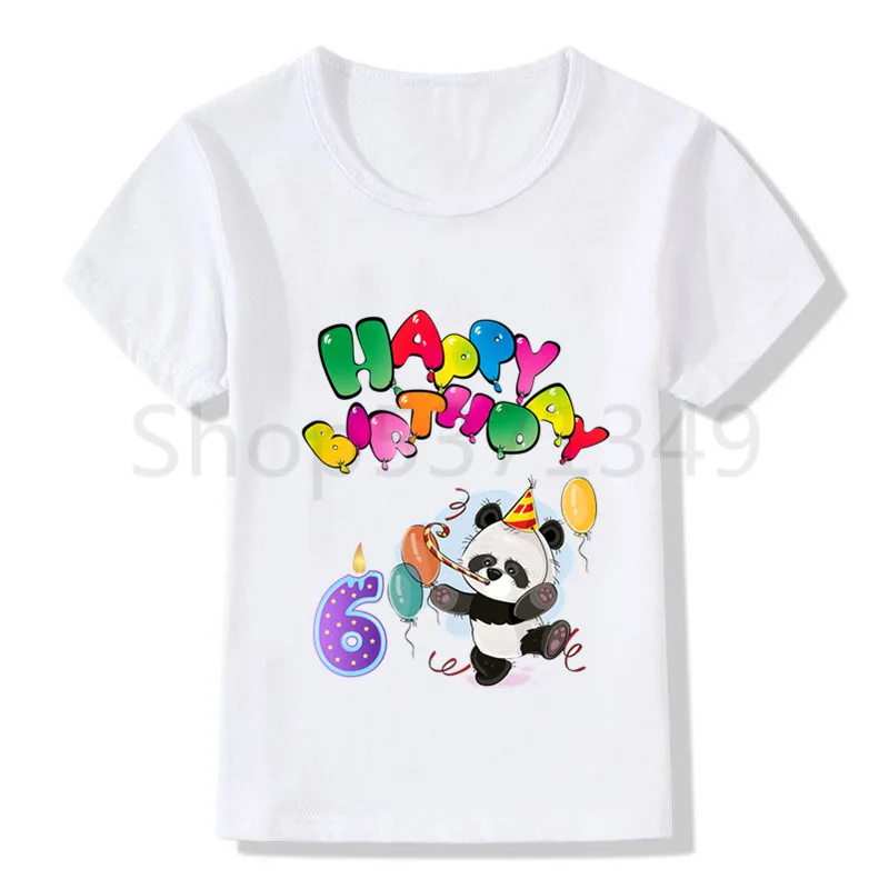 WhiteF Детская футболка с изображением панды на день рождения, Детская футболка с рисунком из мультфильма, забавный топ для девочек, футболка с короткими рукавами для мальчиков, футболка «С Днем Рождения» - Цвет: WhiteF
