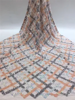 

Popular sequins pattern French net lace fabric for evening dress PAN122(5yards/lot) multi color