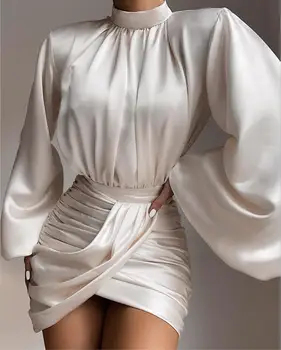 

Runway Fashion Sexy Long Sleeve Ruffles Ruched WhiteBodycon Women Winter Dress 2020 Designer Elegant Evening Party Dress Vestido