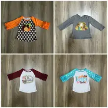 Осенне-зимний хлопковый топ с рукавами на День Благодарения для маленьких девочек; футболки; raglans thankful; детская одежда с тыквенным пером
