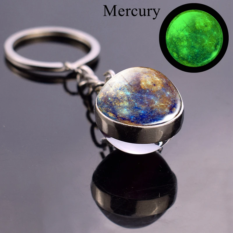 Mercury Светящийся брелок Mars, солнечная система, ювелирное изделие, луна, земля, солнце, планета, стеклянный шар, брелок, светящийся в темноте, подвеска, подарок, Прямая поставка - Цвет: Mercury