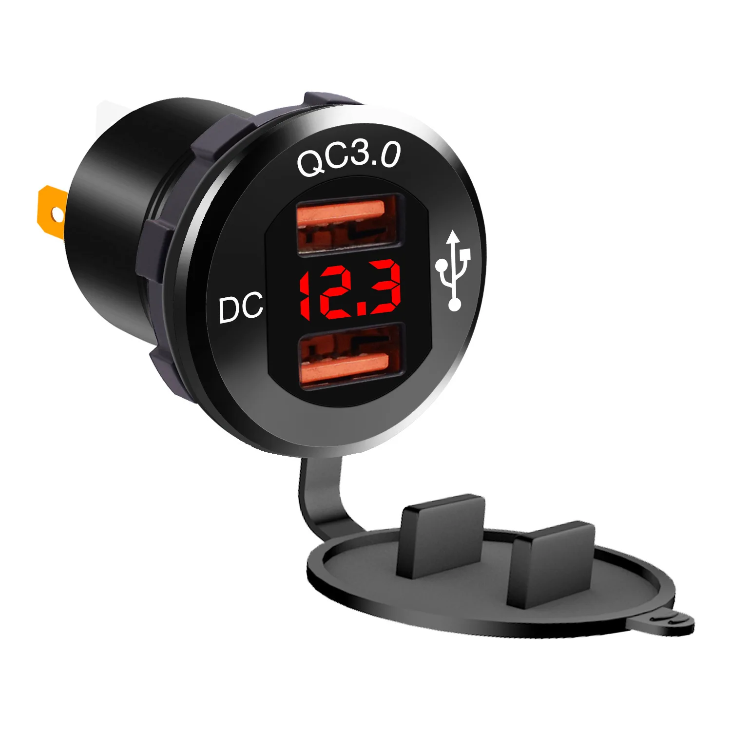 

Car Car Mounted Aluminium Alloy Mobile Phone Charger Double Qc3. 0 Motorcycle USB with Digital Voltmeter Charger