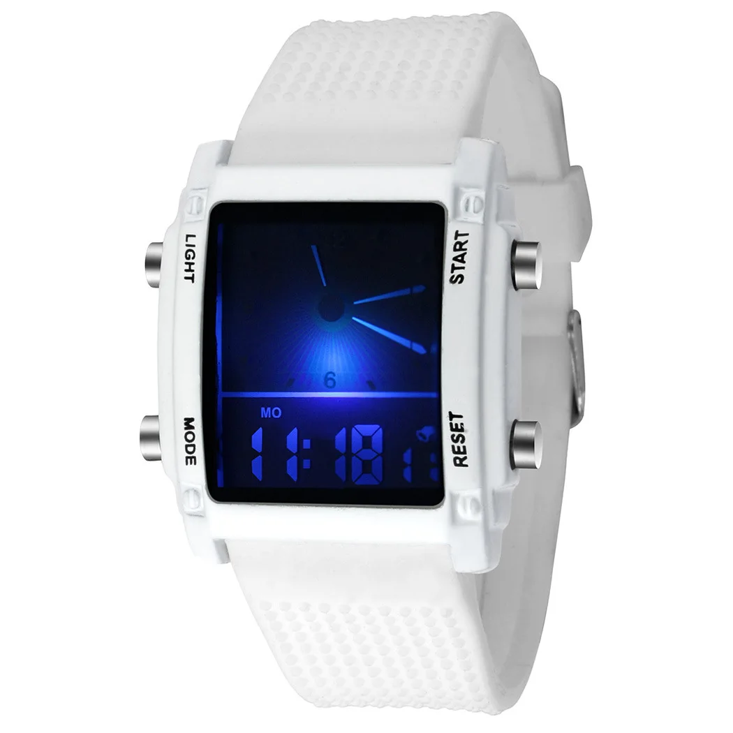 

New Style Dual Display Electronic Watch Customizable Colorful Night Light Square Men LED Sports Watch