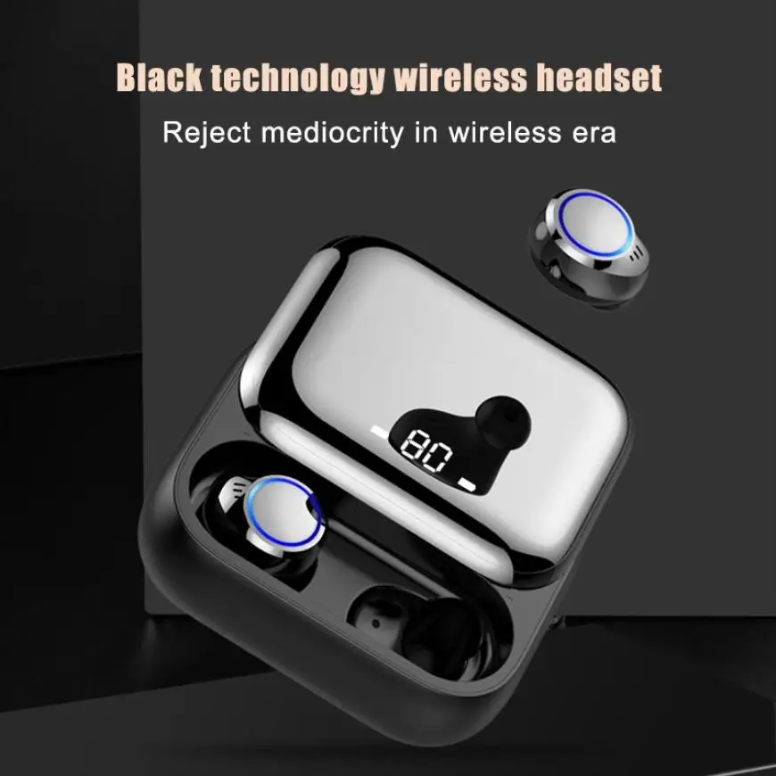 M13 TWS Bluetooth 5 0 HiFi 3D Sound Earphone Large Capacity Bluetooth Headset Phone Holder Waterproof Earpieces with Slide Lid