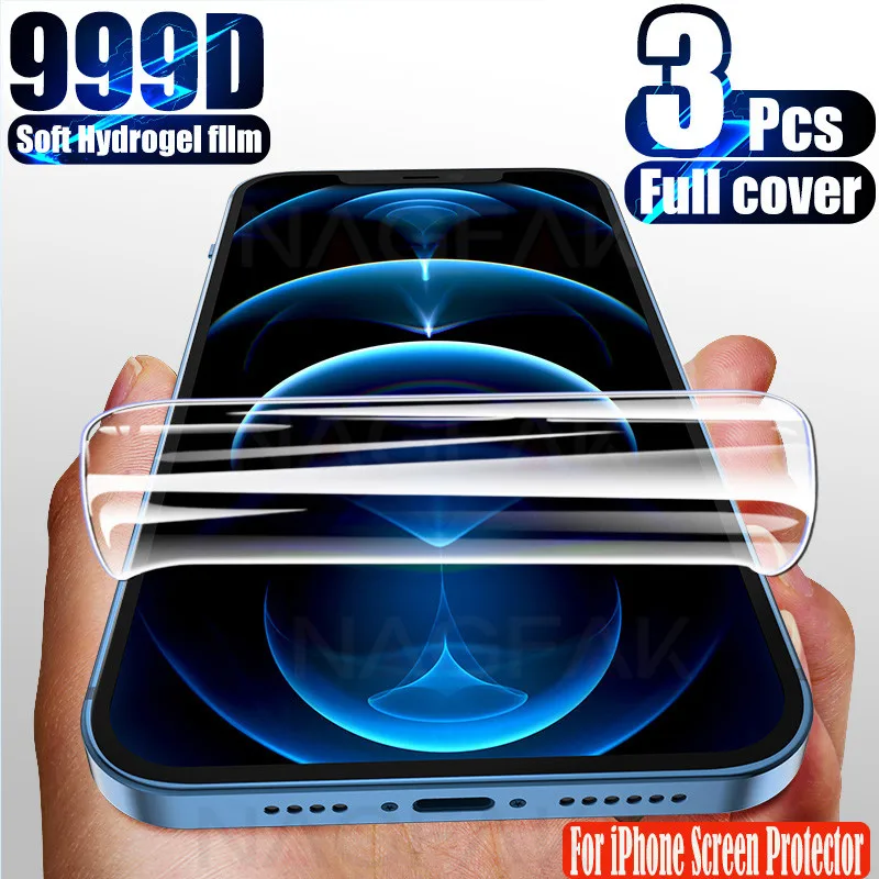 3 шт. Защита экрана для iPhone 11 Pro X XR XS Max 12 Mini полное покрытие Гидрогелевая пленка 7 8 6