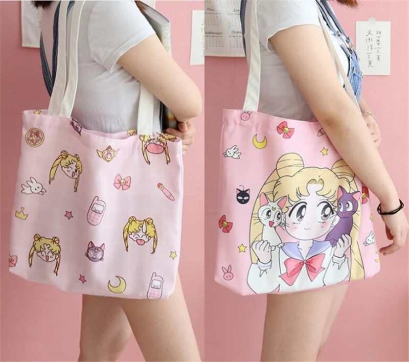 Сумка через плечо с аниме Sailor Moon розовая Холщовая для девушек косметички