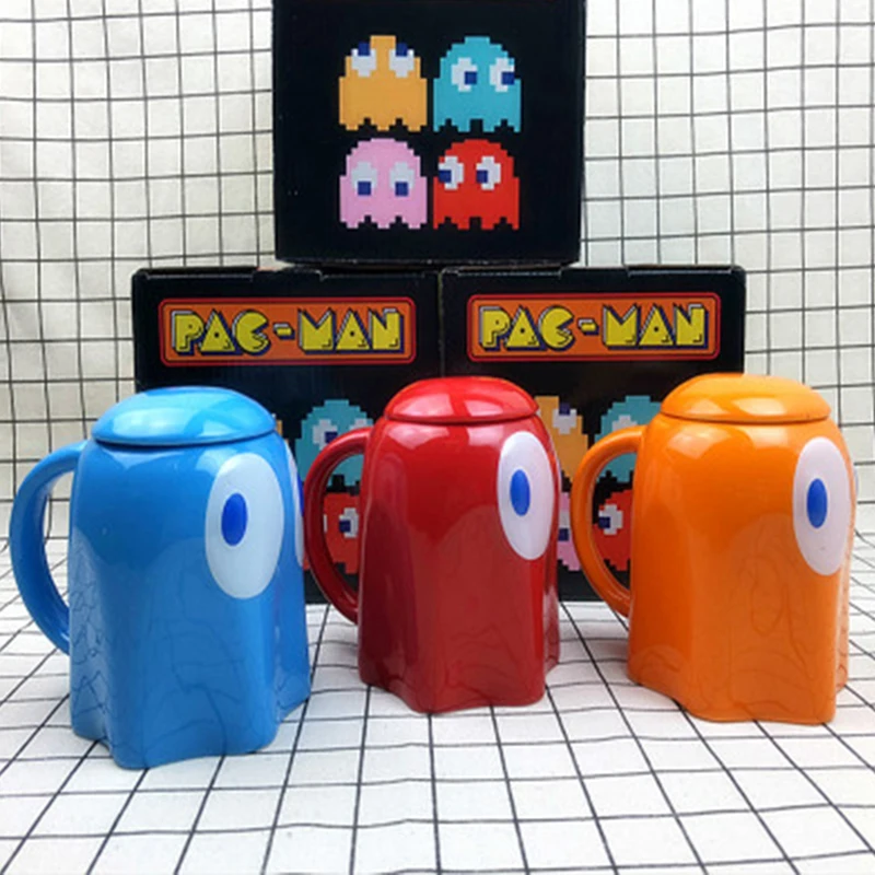 1 шт Новинка 320mL цвета: красный/желтый/синий Pacman кружка с крышкой Керамика чашку