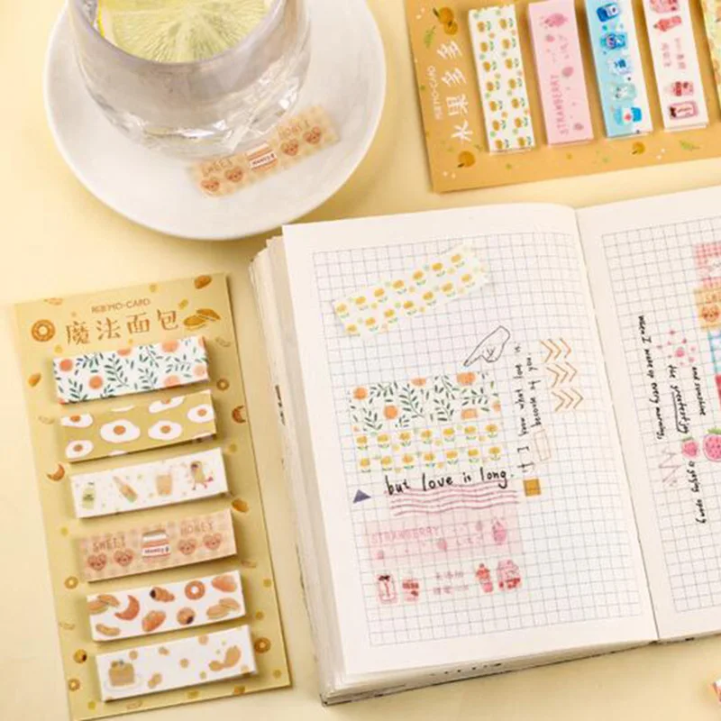 Washi Paper Food Sticky Note Self Adhesive Index Stickers Colorful Food Memo Pads 18pcs/lot