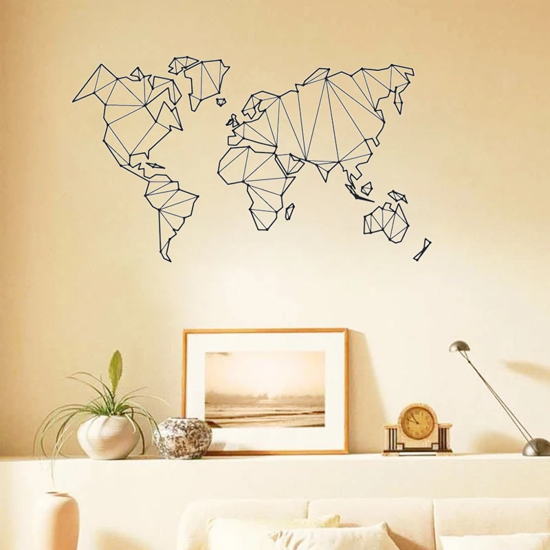 Wjwy Geometric World Map Wall Stickers Vinyl Mural Removable Bedroom