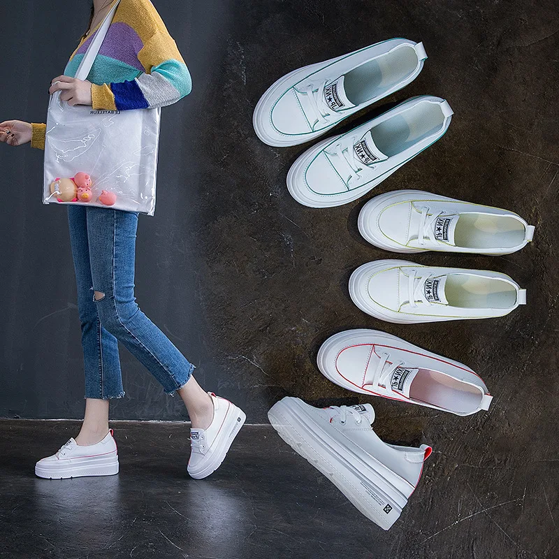 

Single Shoes Female 2019 Small White Shoes Female Low Help Lazy Shoes Autumn Leisure Female Muffin With Inside Increase Women's