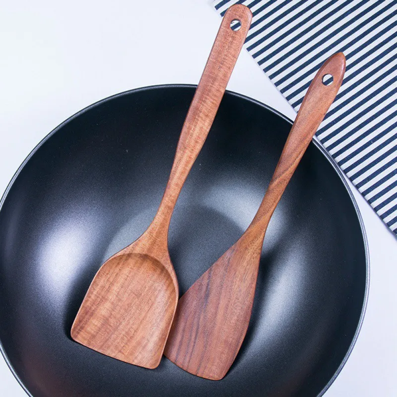 

Simple Solid Wood Spatula Rice Scoop With Hanging Hole Unpainted Kitchen Cooking Tools-