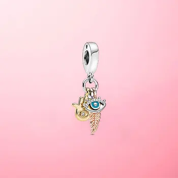

JrSr New 100% 925 Sterling Silver Beads Hamsa All-seeing Eye Feather Charms fit Original Pandora Bracelet Women DIY Jewelry gift