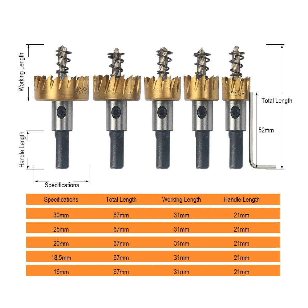 Jelbo 5 Pcs Carbide Tip HSS Drill Bit Saw Set Metal Wood Drilling Hole Cut Tool For Installing Locks 16/18.5/20/25/30mm Jelbo 5 Pcs Carbide Tip HSS Drill Bit Saw Set Metal Wood Drilling Hole Cut Tool For Installing Locks 16/18.5/20/25/30mm