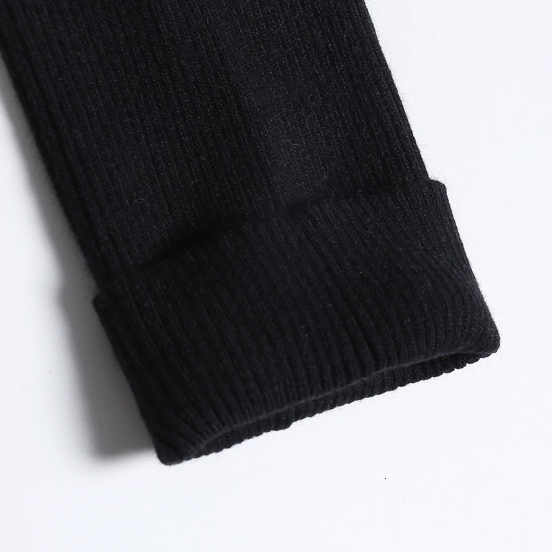 [EAM] Women Black Loose Striped Knitting Sweater Dress New Stand Collar Long Sleeve Loose Fit Fashion Spring Autumn 1D165
