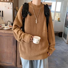 

HOUZHOU Men's Pullovers Knitted Vintage Grandpa Sweater Male Sweaters and Jumpers Winter Japanese Streetwear Harajuku Autumn