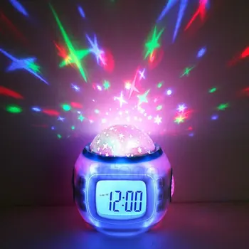 

Novelty LED Rotating Star Projector Lighting Digital clock Moon Starry Sky Children Baby Night Sleep Light Battery Emergency