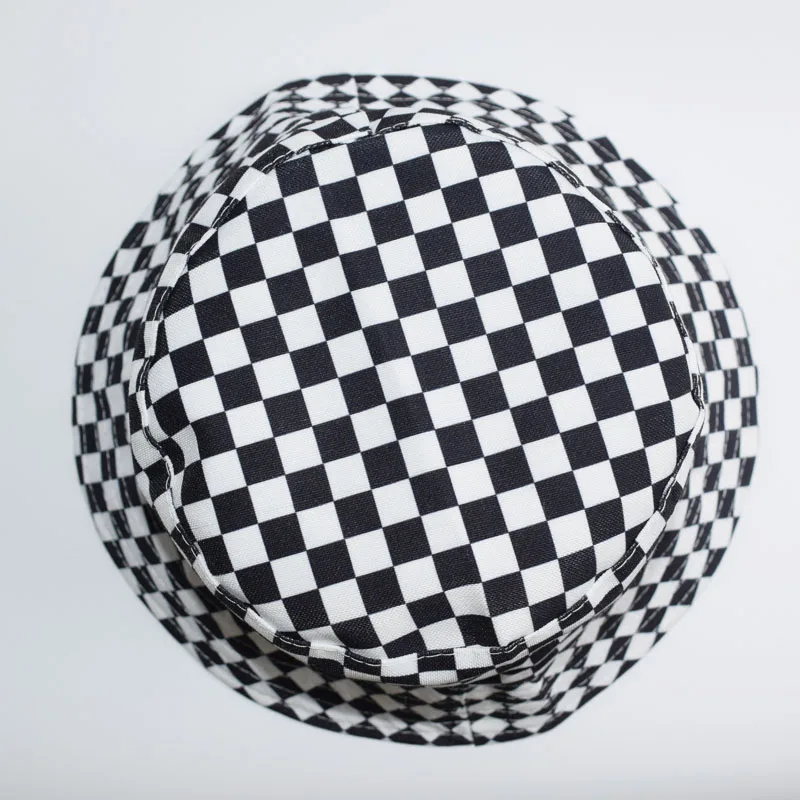 Summer plaid Bucket Hat Women Fashion Cotton Beach Sun Hats Black White Reversible Bob chapeau Femme Panama Hat Fisherman Hat