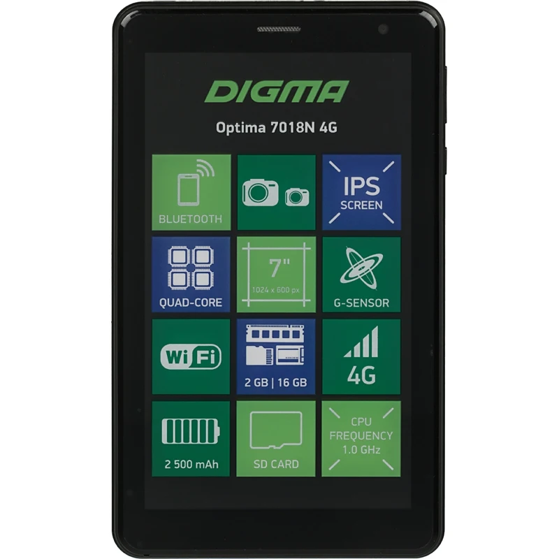 Планшет Digma Optima 7018N 4G MTK8735V 4C/2Gb/16Gb 7" IPS 1024x600/3G/4G/And7.0/черный/BT/GPS/2Mpix/