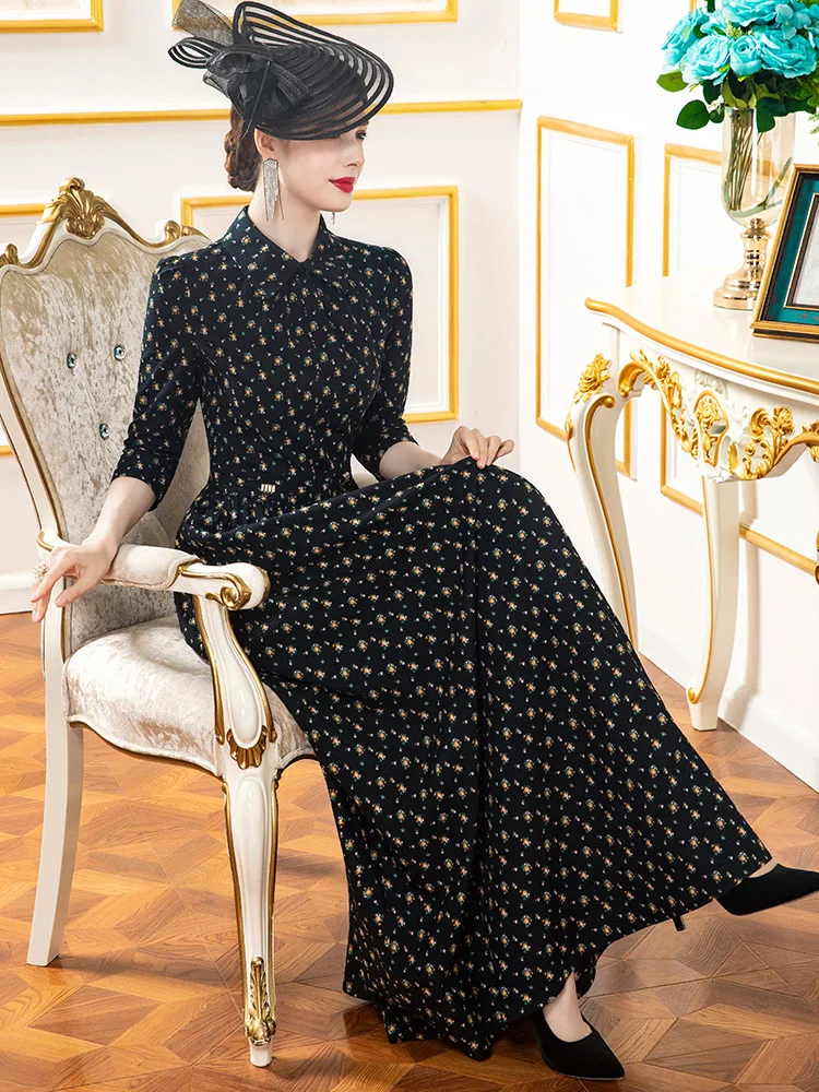 2021 Chiffon Spring Autumn Long Dress Office Lady Women