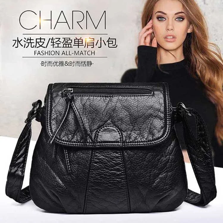 

2018 Fashion Small Square Bag Shoulder Bag Washing Soft Leather Versatile Over-the-shoulder Bag Handbag WOMEN'S Bag Bb221