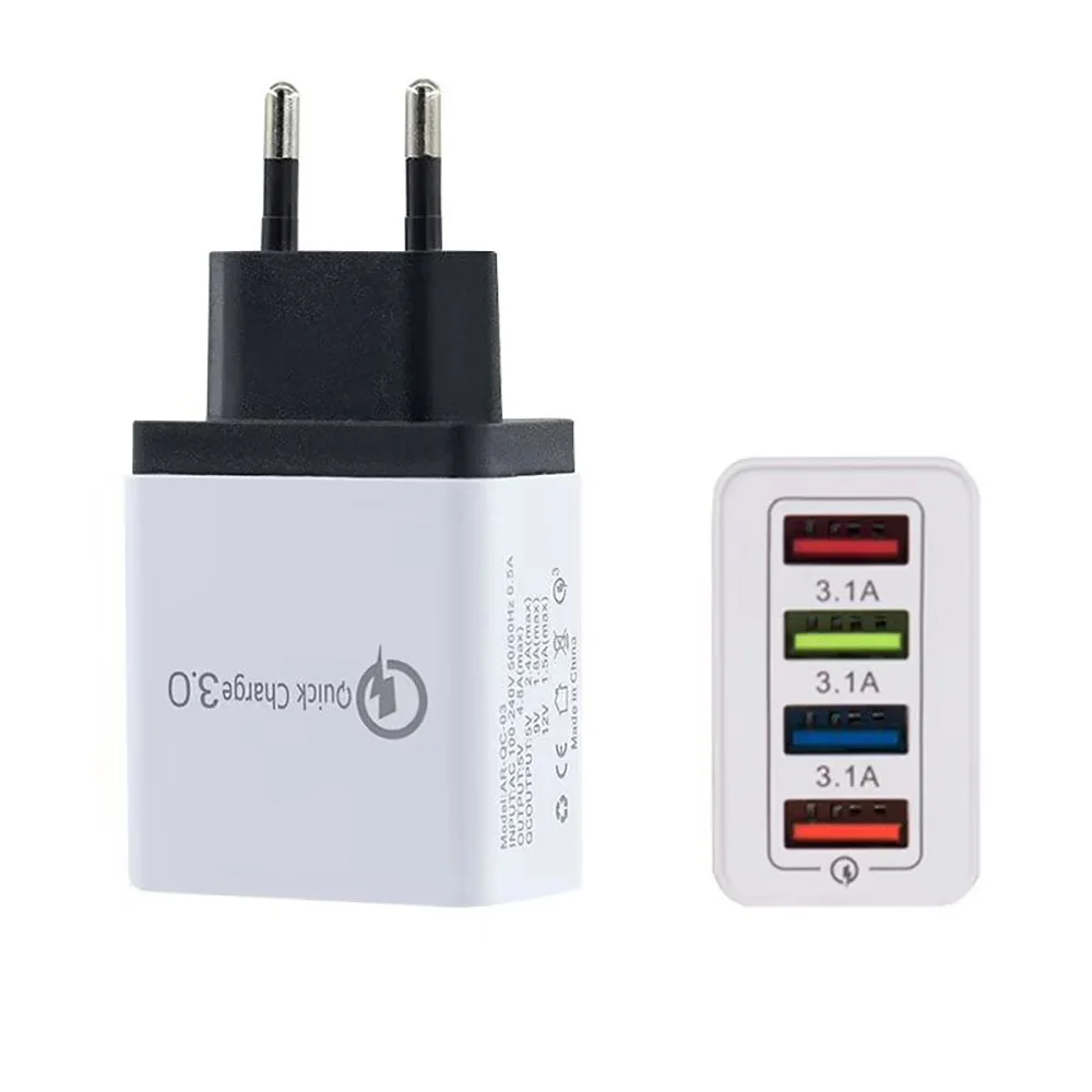 PINZHENG, 4 USB порта, быстрая зарядка 3,0, 5 В, а, быстрая зарядка для телефона, зарядное устройство для iPhone, samsung, Xiaomi, huawei, США, ЕС, штепсельная вилка - Тип штекера: EU