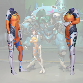 

OW DVA Tracer Costume Blueberry Skin Cosplay Armored W Strips Spandex Girl Game Cosplay Suit women Jumpsuit Rompers Costume