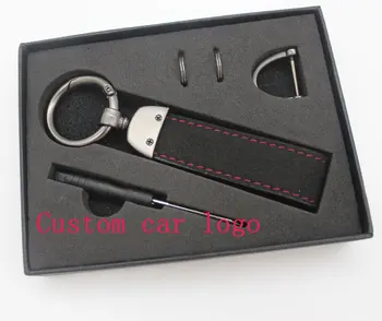 

high quality！100pcs Fashoinal Metal Leather Car Keychain Key Chain Car Interior For Custom car logo Sport short lanyard gift