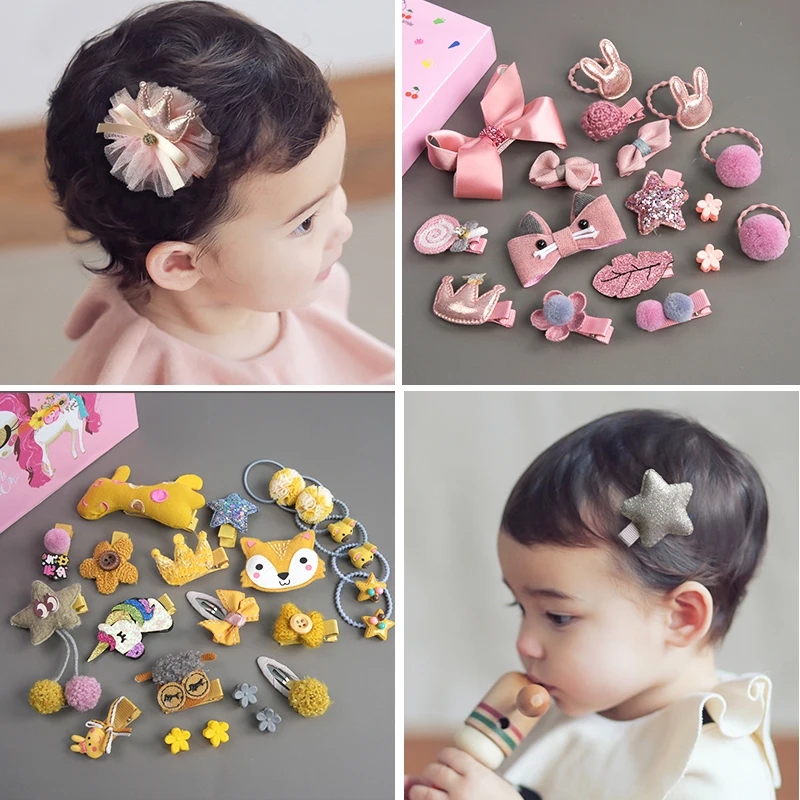 

18/24Pcs/Set Children Cute Fabric Bow Flower Hairpins Barrettes Girl Colors Ornament Hair Clips Kid Lovely Gift Hiar Accessories